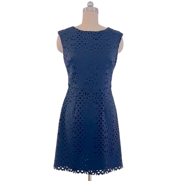 Trina Turk Navy Blue Carousel Lasercut Oped back Mini Classic Dress 4 S - Picture 1 of 16